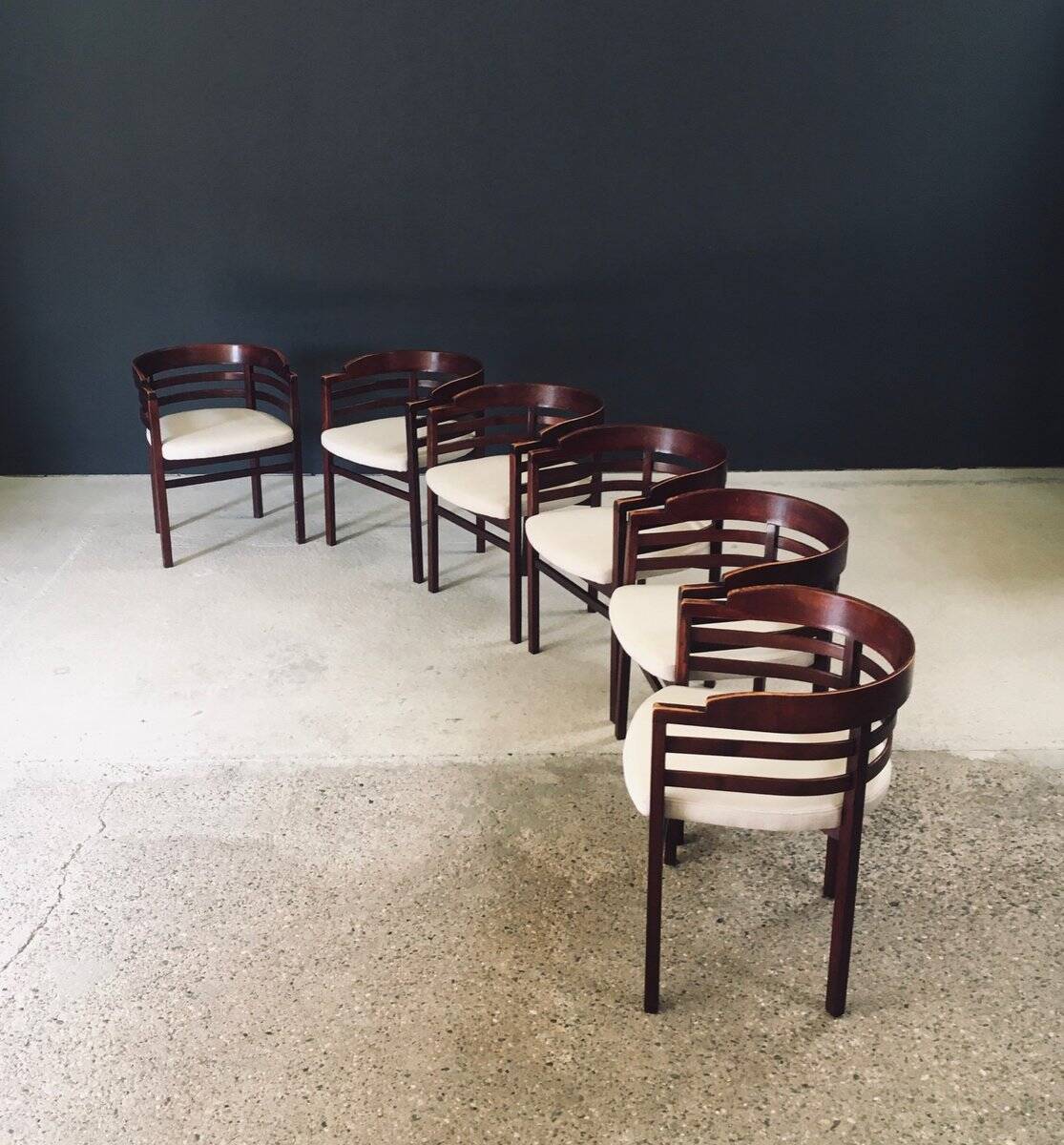 Mid-Century Modern Curved Dining Chairs, Italy, 1970s, Set of 6