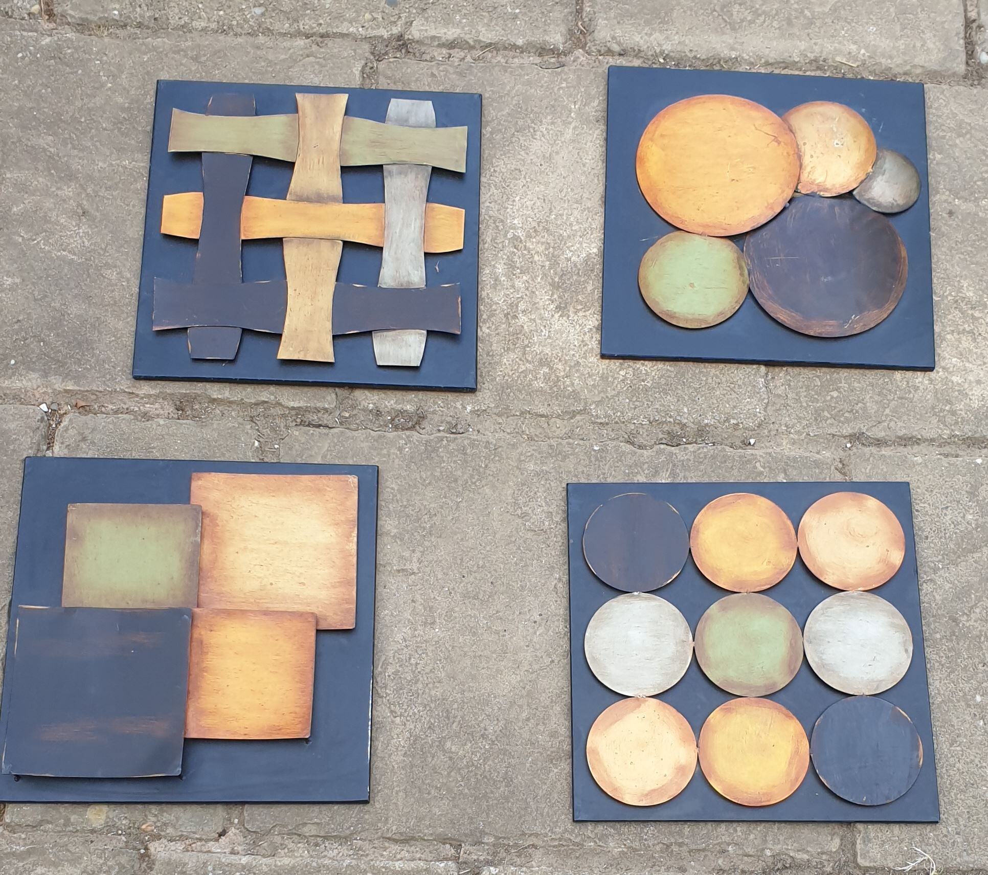 Set of 4 vintage metallic wall decorations