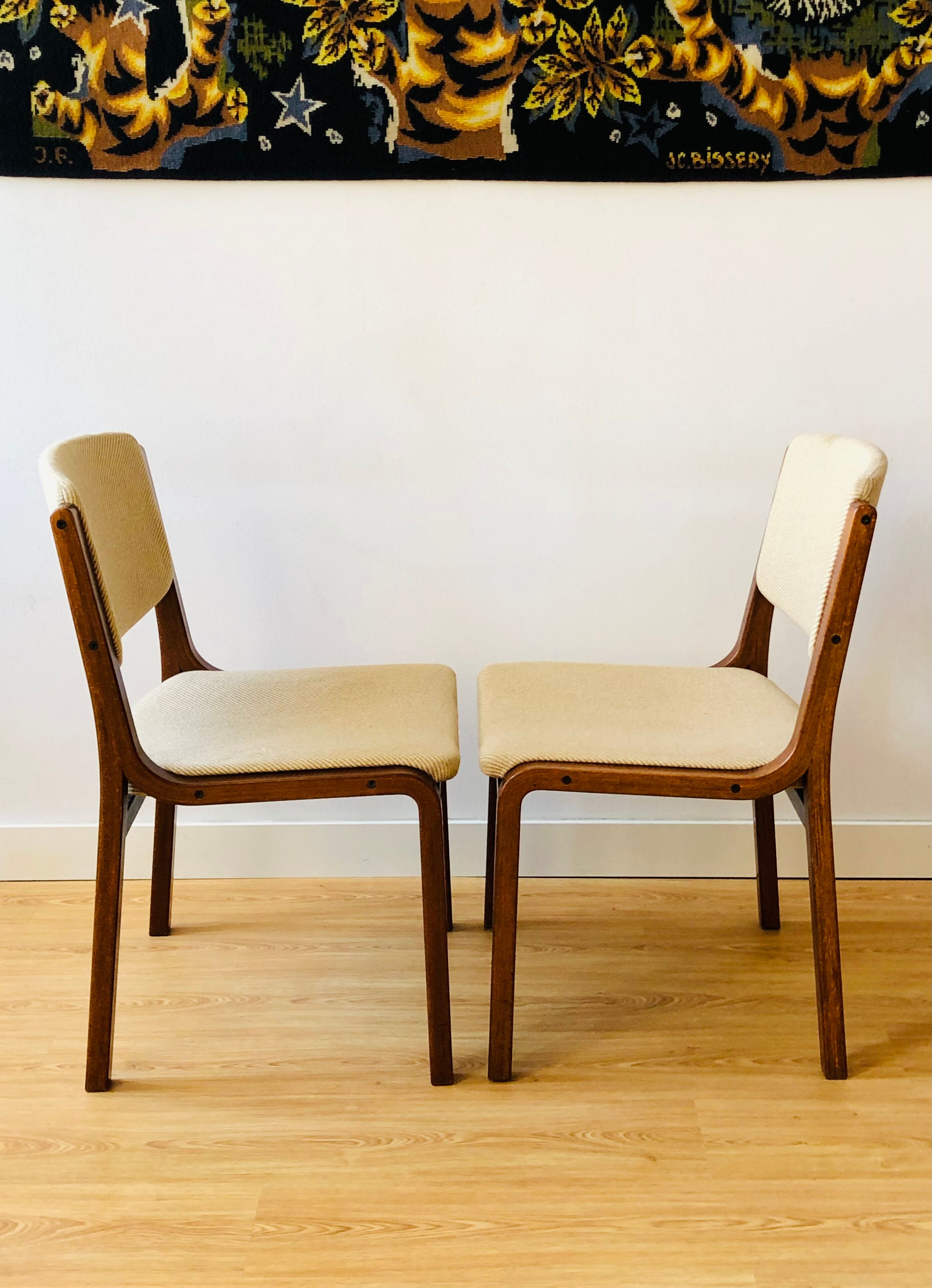 Set of 4 vintage chairs in teak and wool