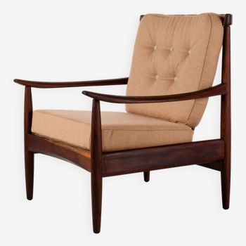 Vintage teak armchair and woolen cloth cushions