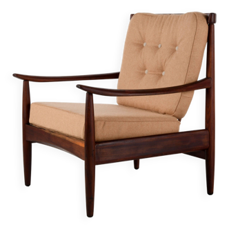 Vintage teak armchair and woolen cloth cushions
