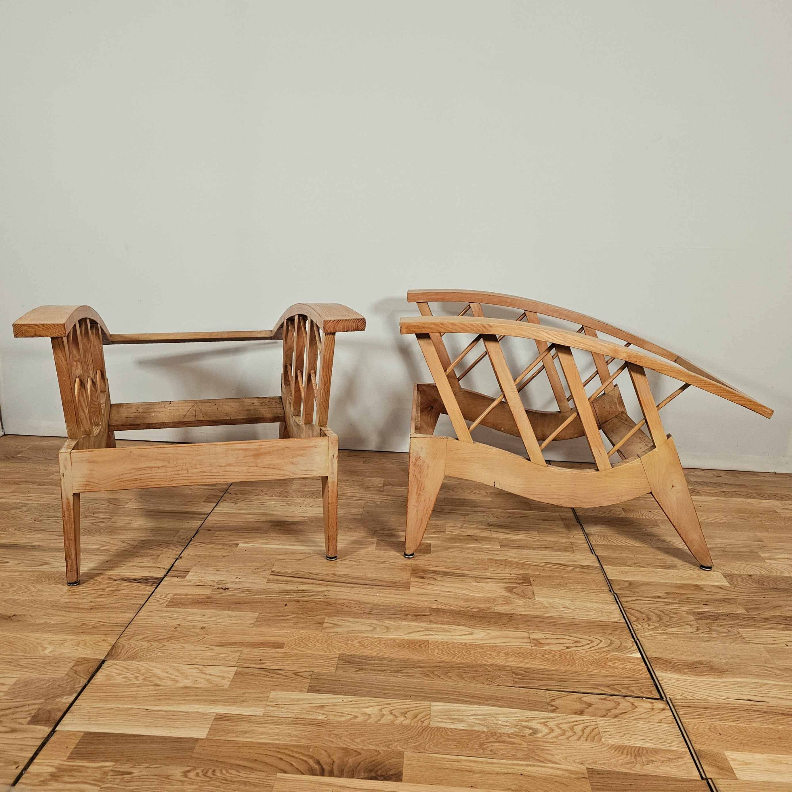 Pair of large armchairs with crossbars, circa 1950, Canovas fabric embroidered by Lesage