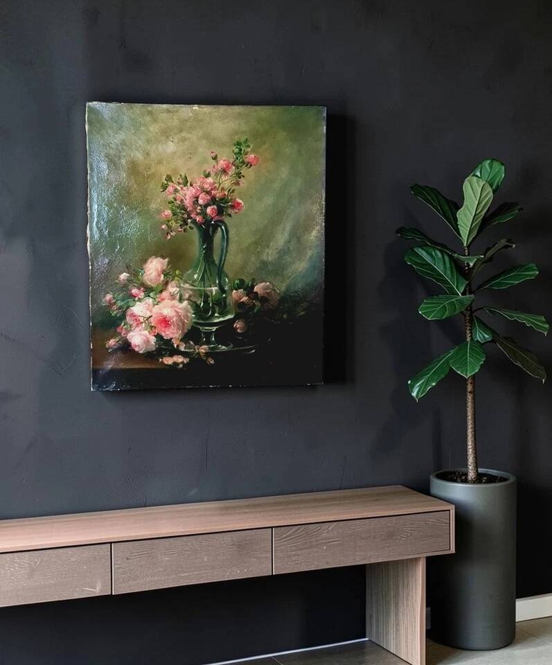Old HST Still Life with Roses circa 1900 signed Martih 65x54 cm D151