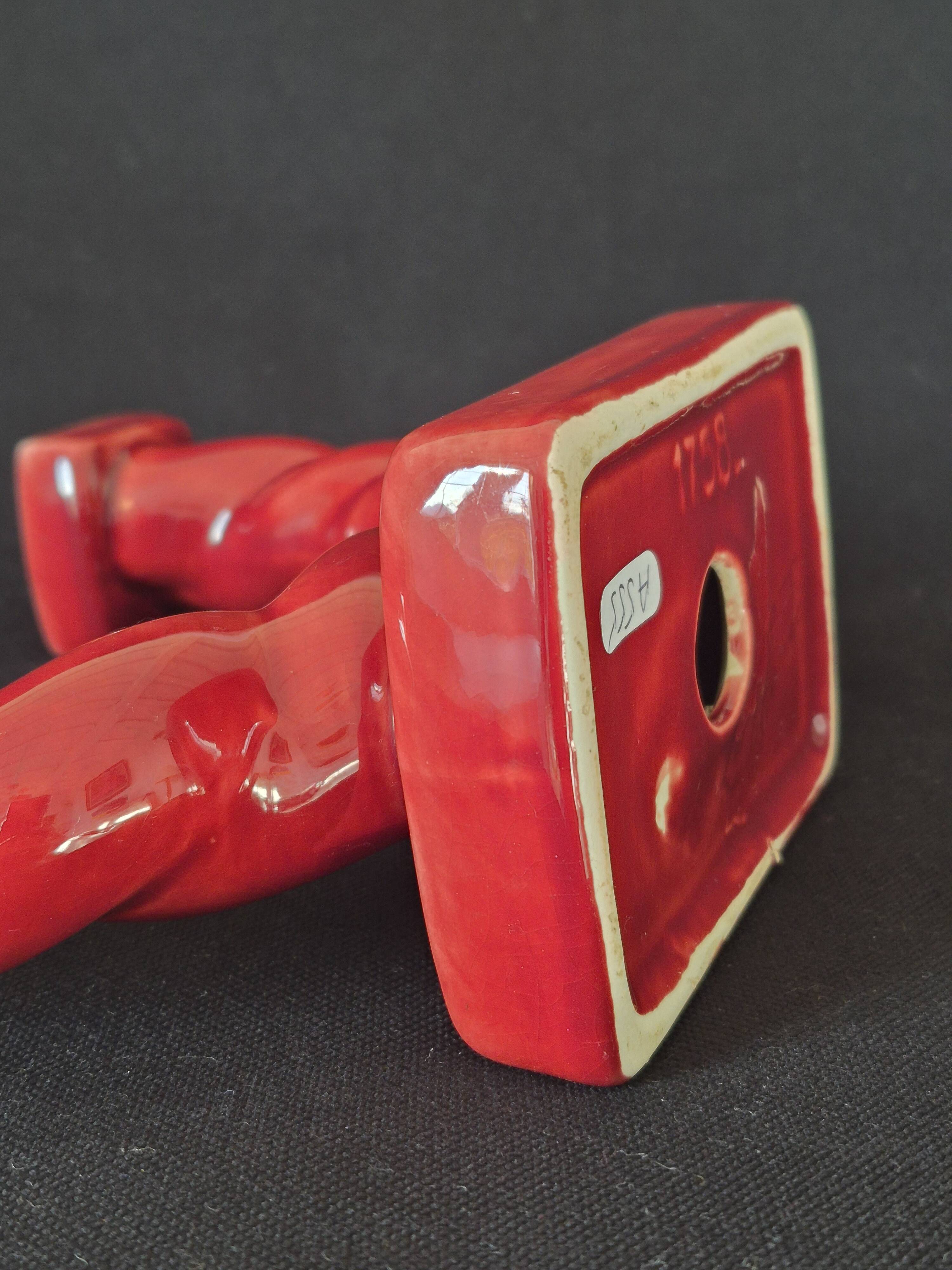 Ceramic chandelier, signed LONGCHAMP, twisted old red