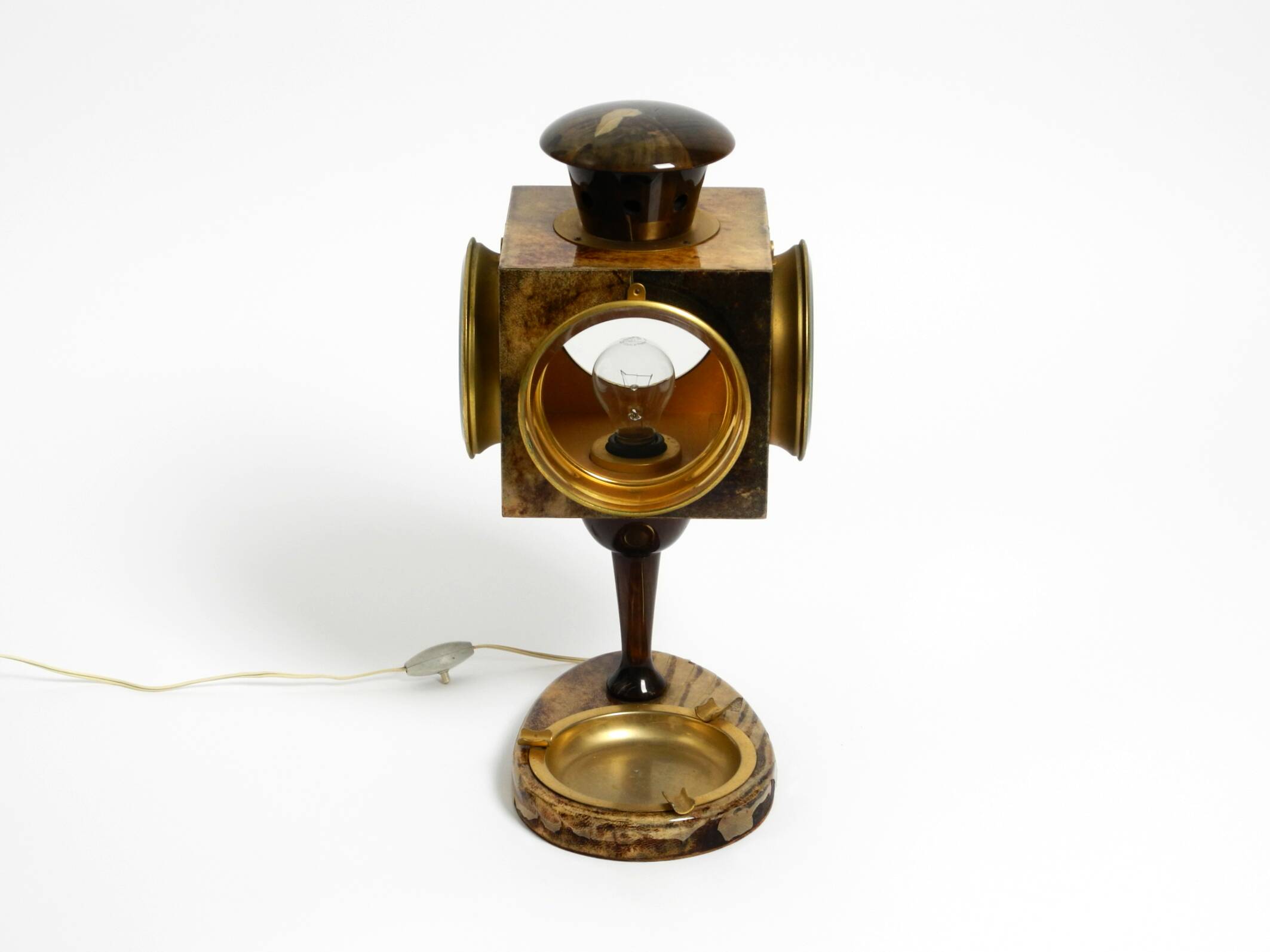 Mid Century italian table lamp with ashtray like a lantern by Aldo Tura