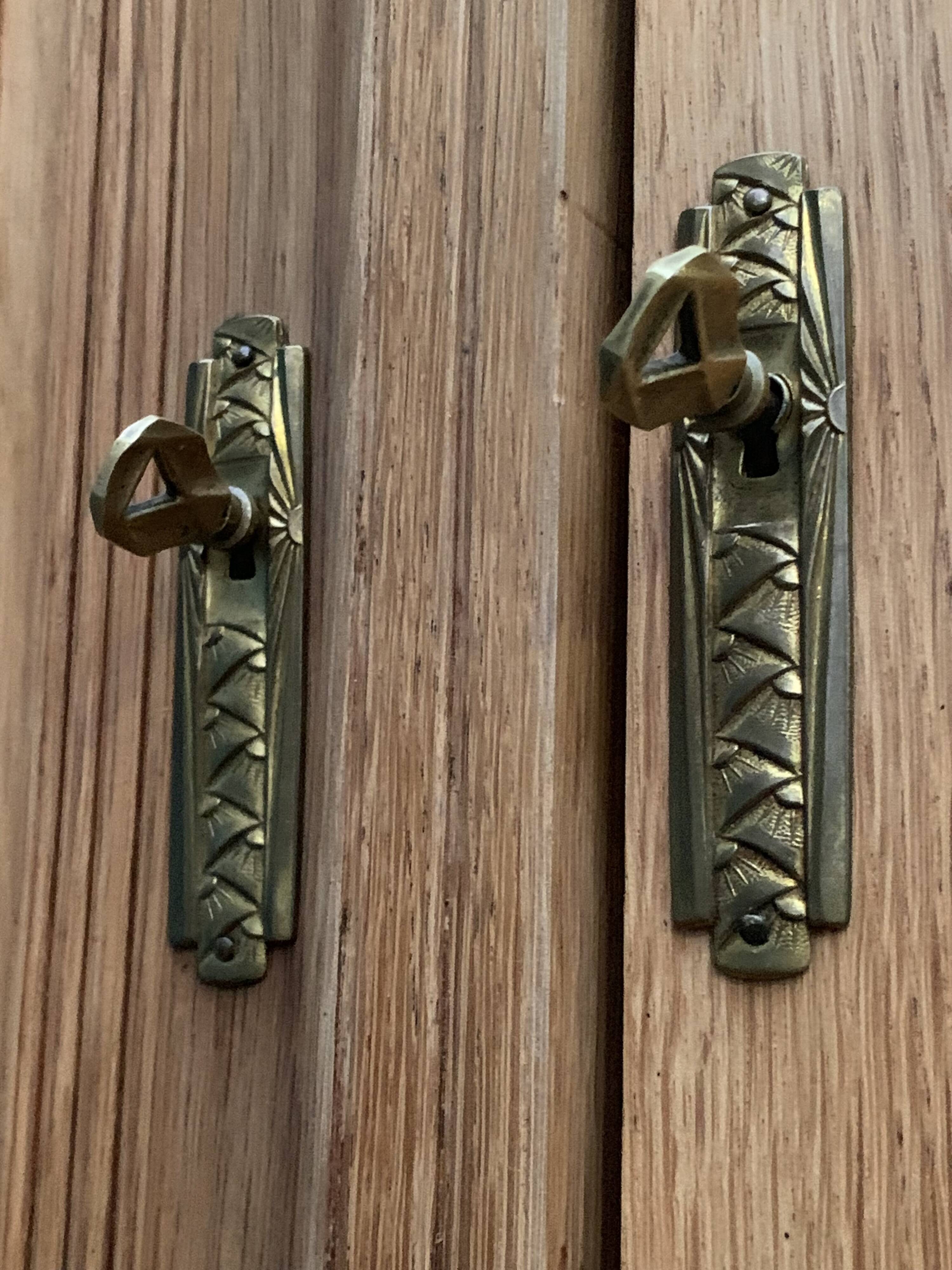 Parisian Art Deco style wardrobe in solid raw oak, 1950