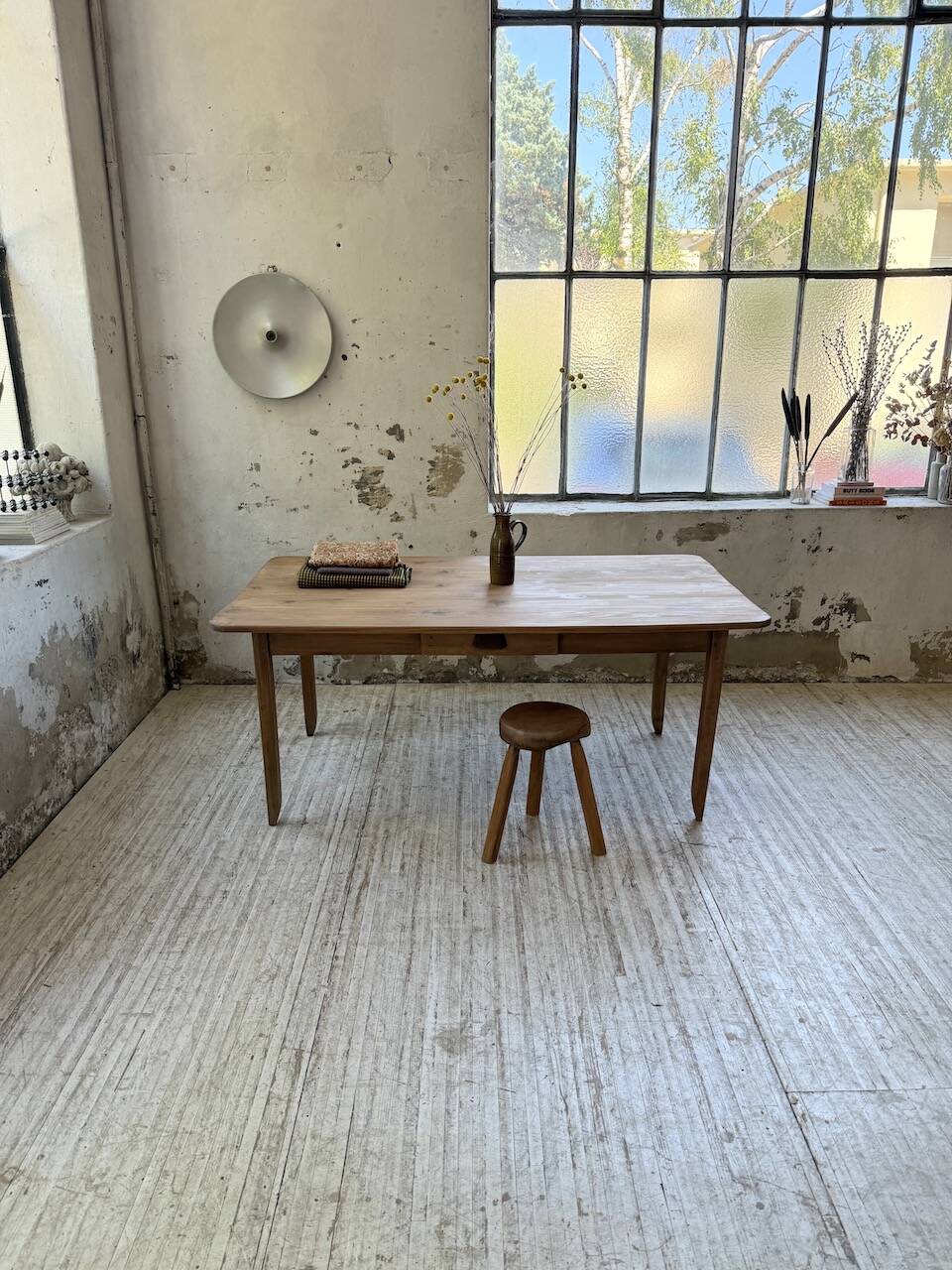 Beech and pine farmhouse table with spindle legs 170 cm