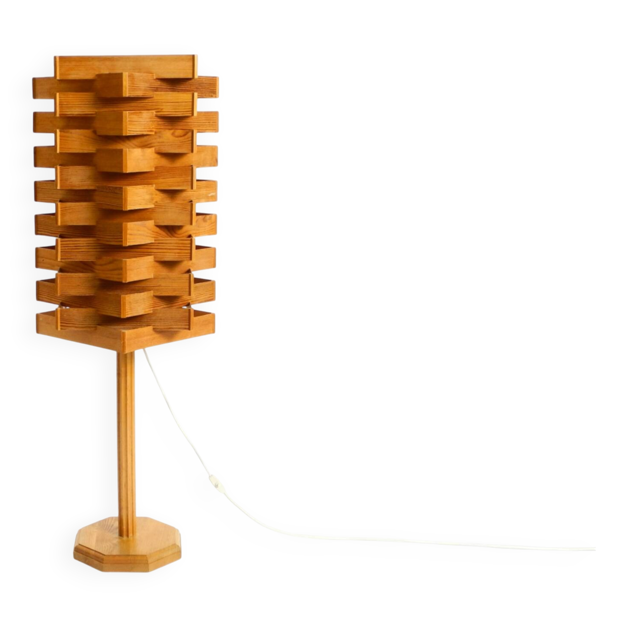 Large, Rare 1960s Pine Veneer Floor or Table Lamp — Scandinavian Production