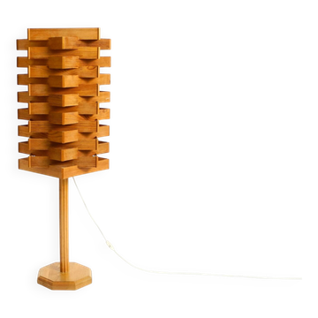 Large, Rare 1960s Pine Veneer Floor or Table Lamp — Scandinavian Production