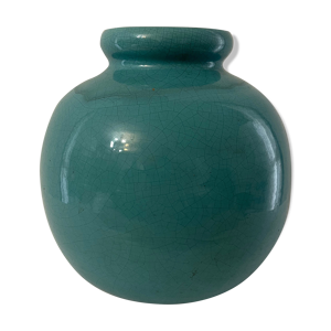 Vase boule grès émaillé turquoise