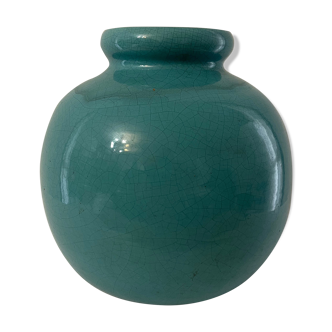 Vase boule grès émaillé turquoise première moitié de XXe