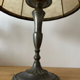 Vintage table lamp, front light, rice paper, pewter base, signed