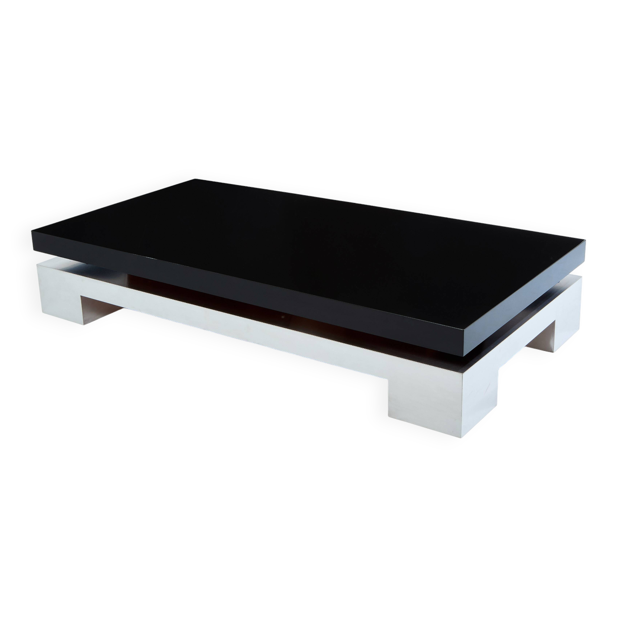 Large black lacquered and steel coffee table Nadine Charteret 1972