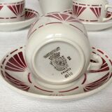 Set of 3 saucer cups and a ceramic coffee maker or teapot Digoin Sarreguemines
