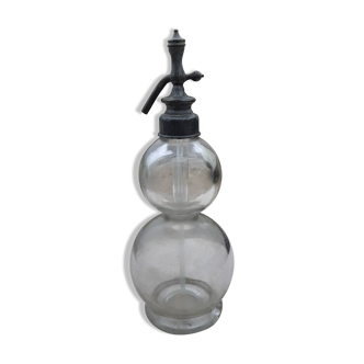 Bouteille a eau de Seltz verre transparent double boules