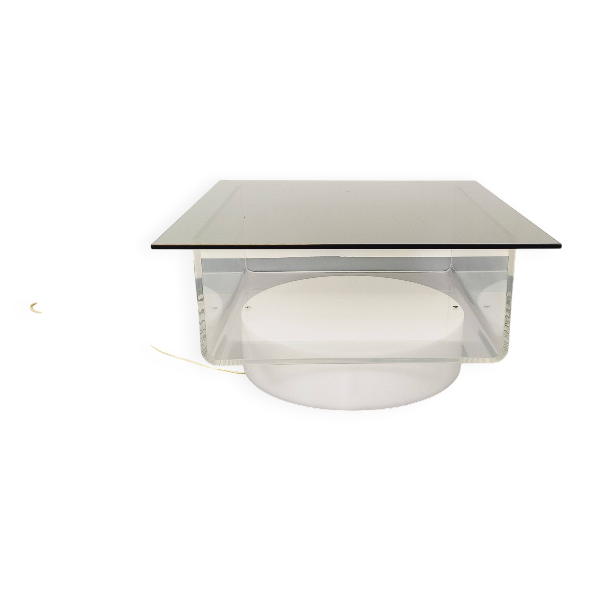 Vintage Italian square illuminated coffee table in glass and plexiglass