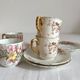 4 antique coffee cups in polychrome iron earth KG Lunéville