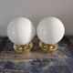 Set of two white opaline ball wall lights