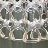 Pair of Art Deco half-moon wall lights in clear glass & metal links