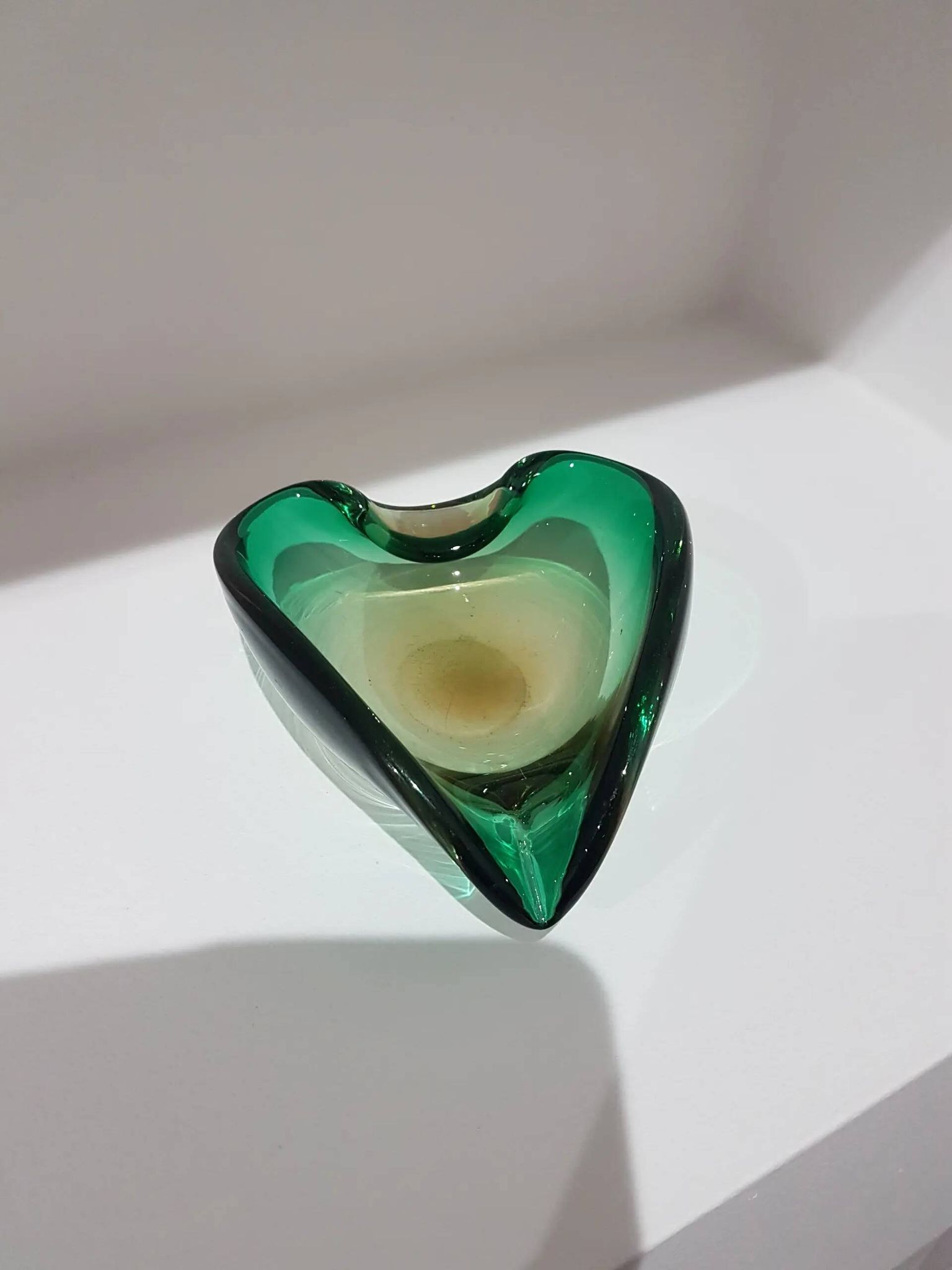 Ashtray, green-brown glass, designed by E. Beranek, Škrdlovice, Czechoslova