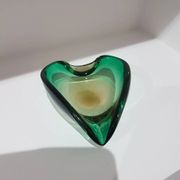 Ashtray, green-brown glass, designed by E. Beranek, Škrdlovice, Czechoslova