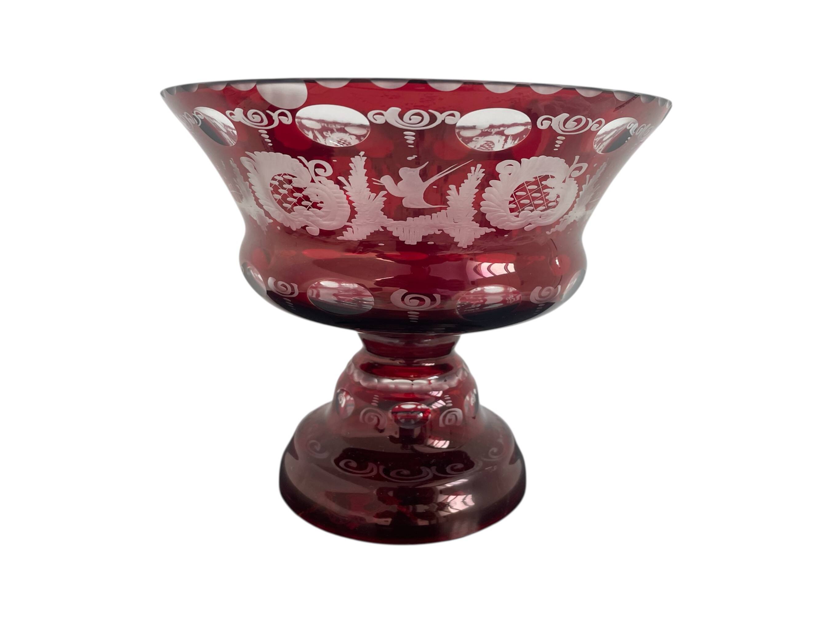 Large red and white overlay glass bowl, Bohemian 20th century