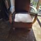 Fauteuil cuir art déco 1930 base bois