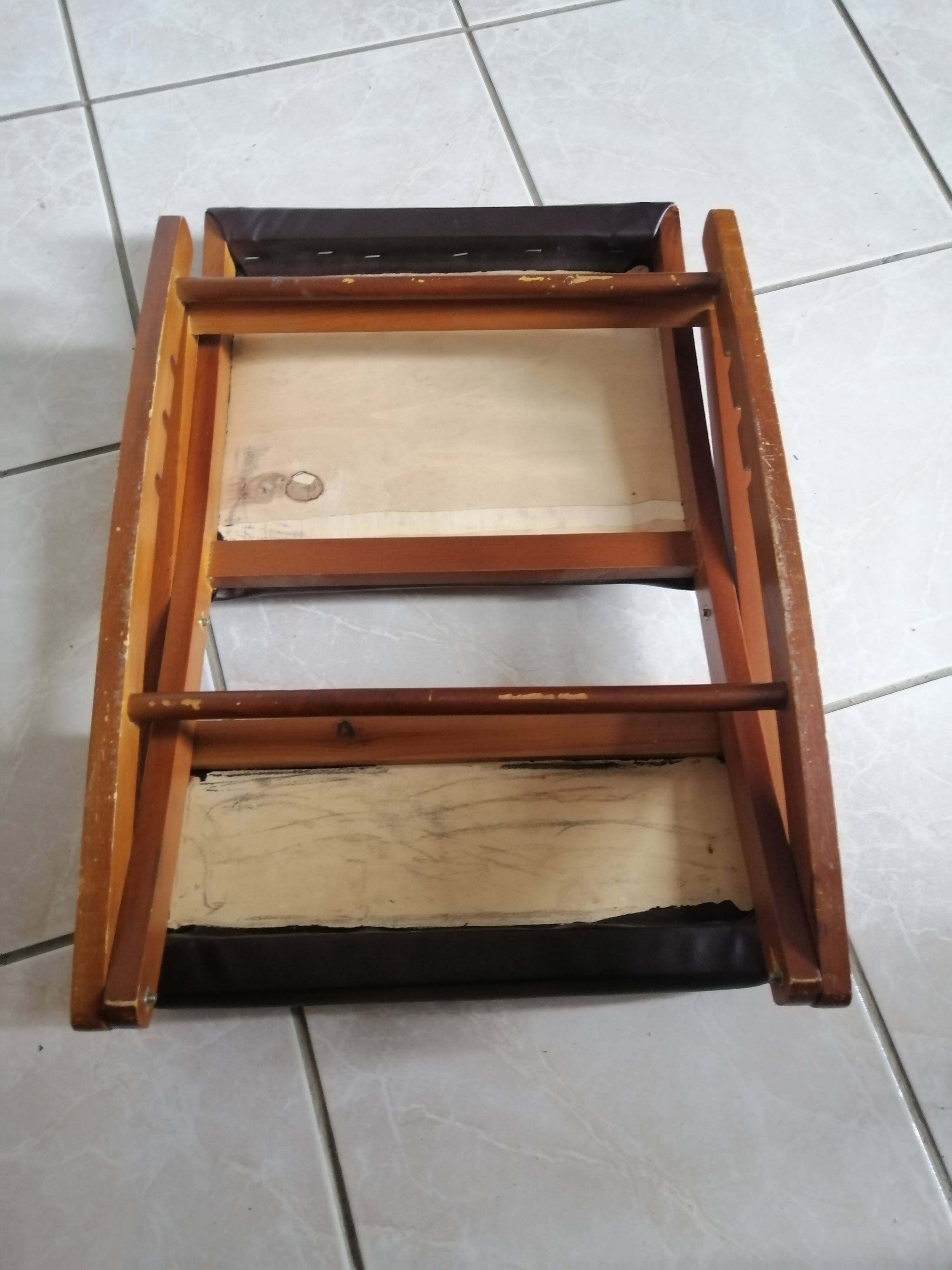 Vintage rocking footrests in wood and faux leather