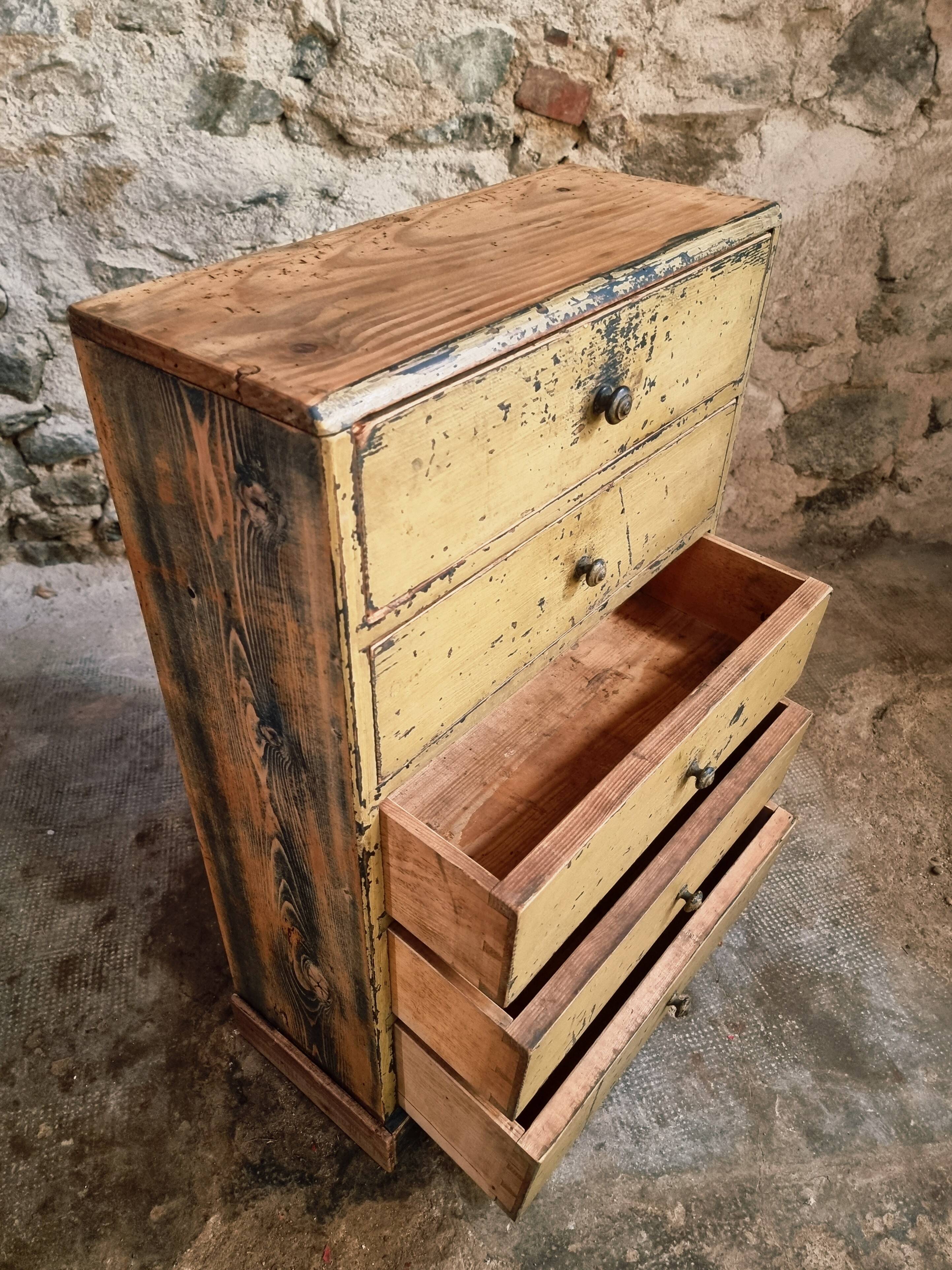 Antique French pine drawer cabinet – Narrow storage unit – Workshop/apothecary style – circa 1900