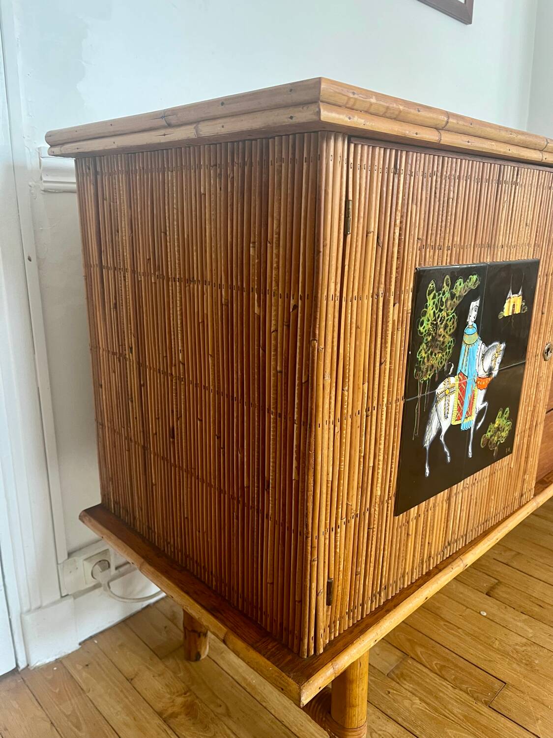 Enfilade en rotin Audoux et Minnet années 50
