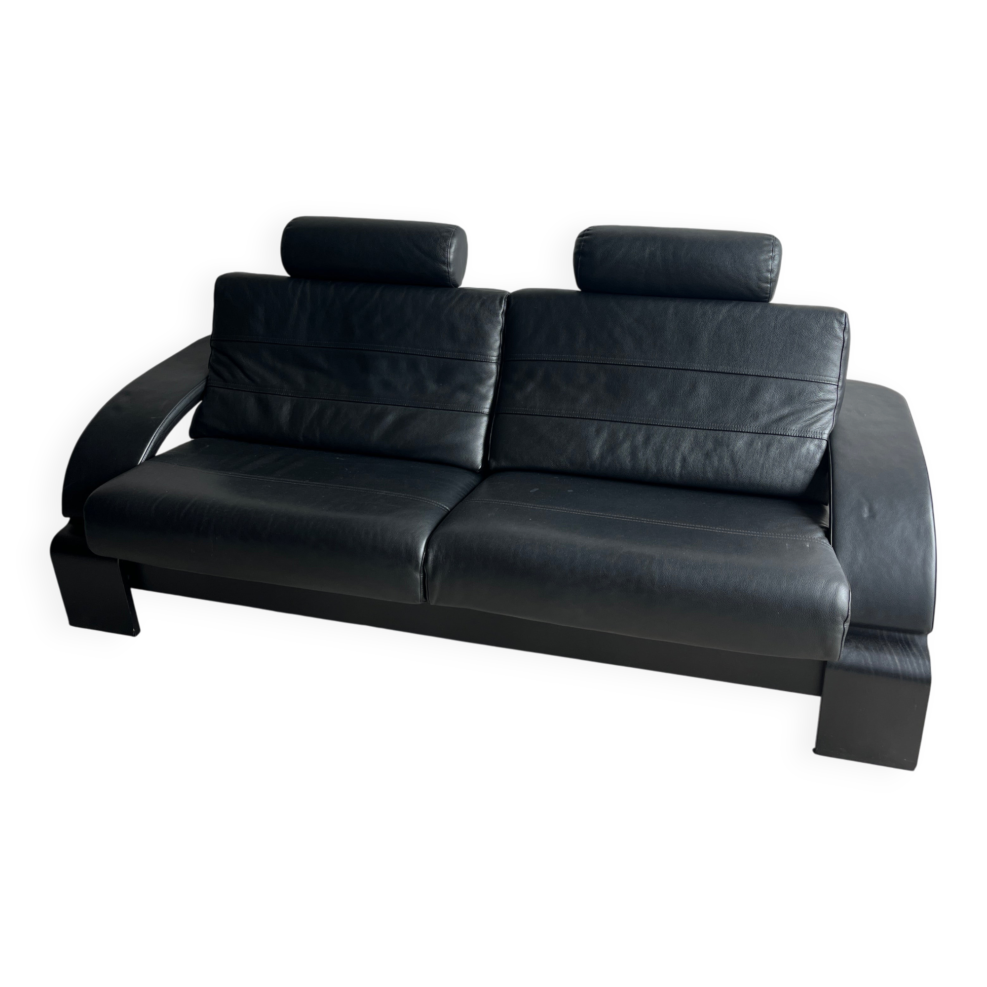 2-seater Kroken Nelo sofa in black leather, 1970s.