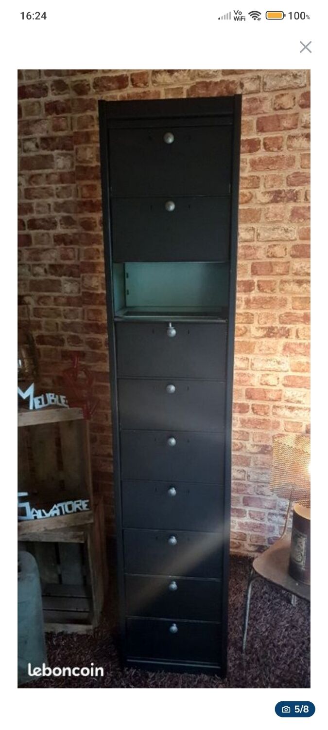 Metal flap cabinet – Matt black – Industrial style