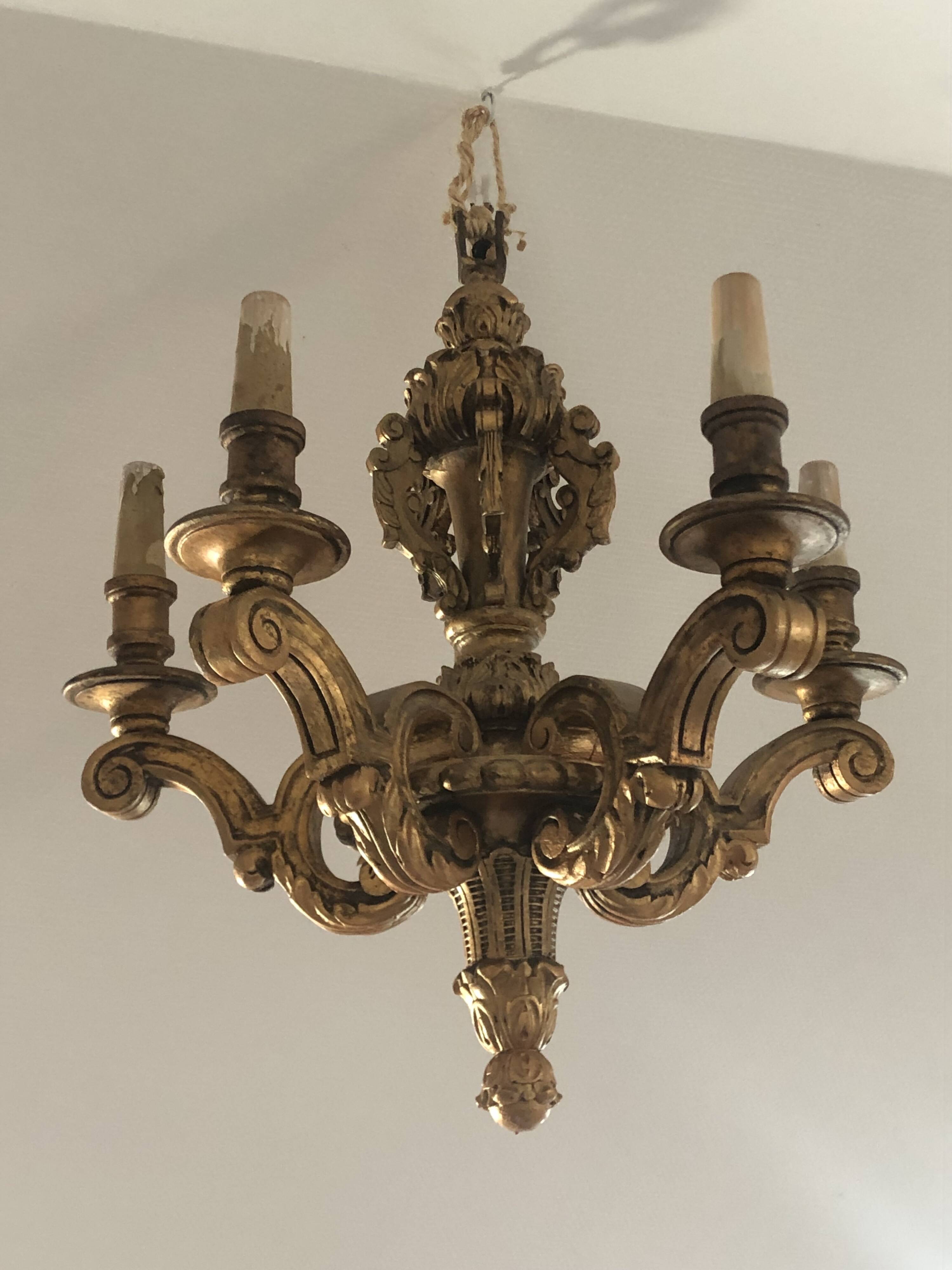 19th century gilded wood chandelier