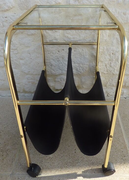 Vintage gilded metal magazine door with glass top and two compartments