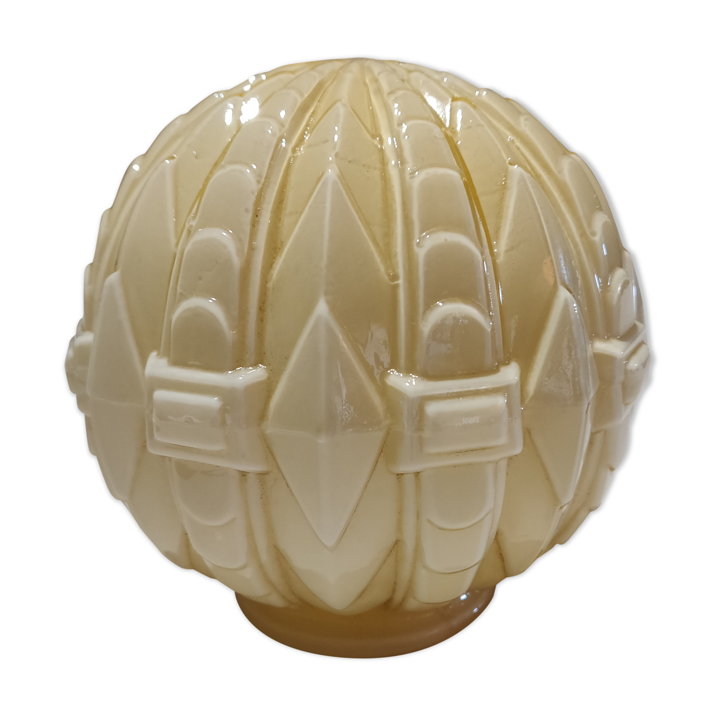 Ceiling light or lamp to be installed, art Deco globe in ivory opaline