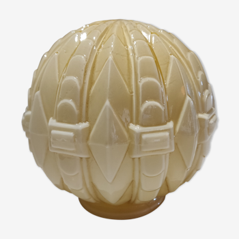 Plafonnier ou lampe à poser globe art deco en opaline ivoire