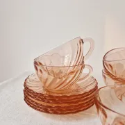 Set of 6 Coffee Cups & Saucers "Rosaline" '70s - Arcoroc France