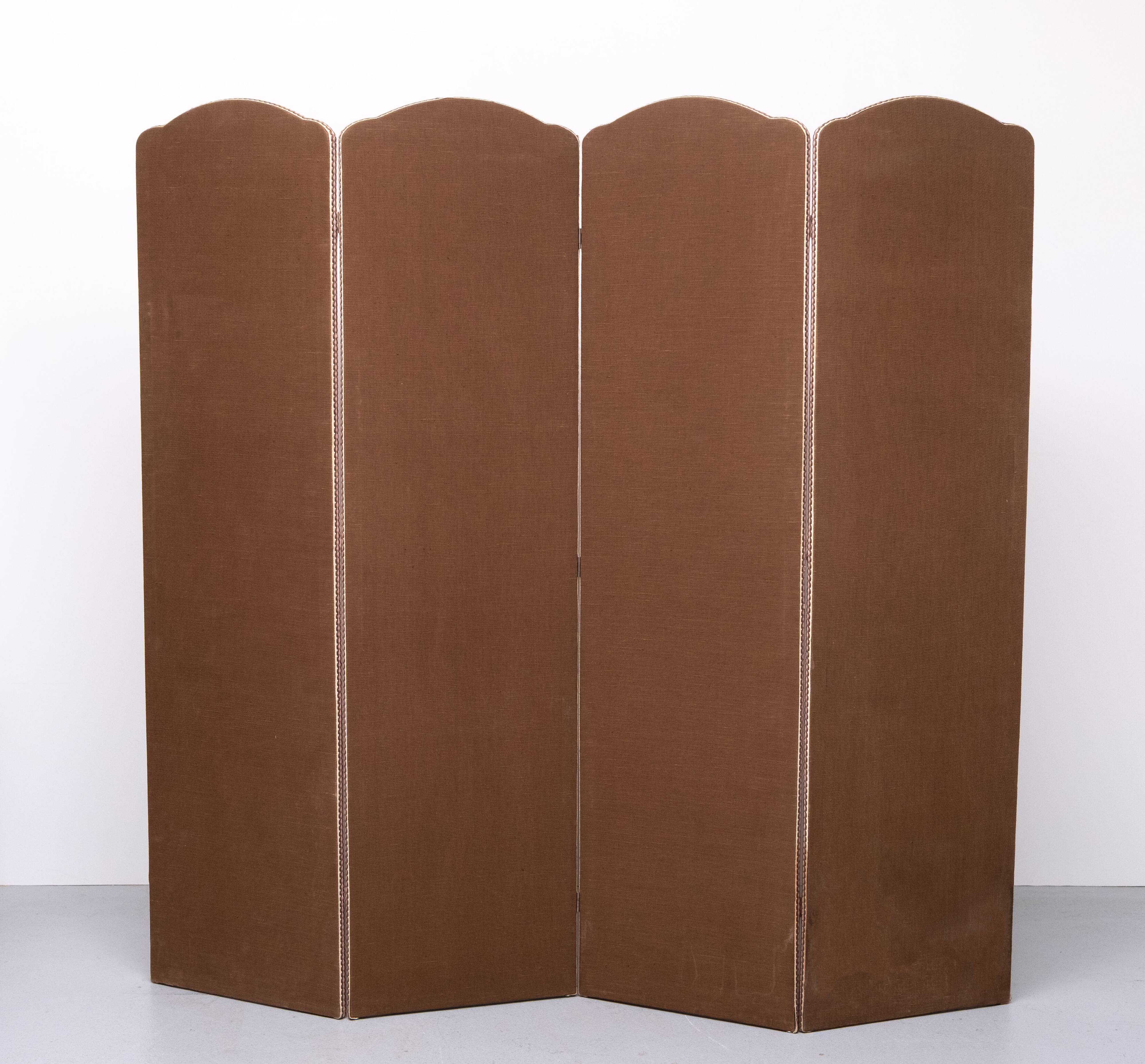 4 parts Brown Linen Fabric Room Divider 1970s Holland
