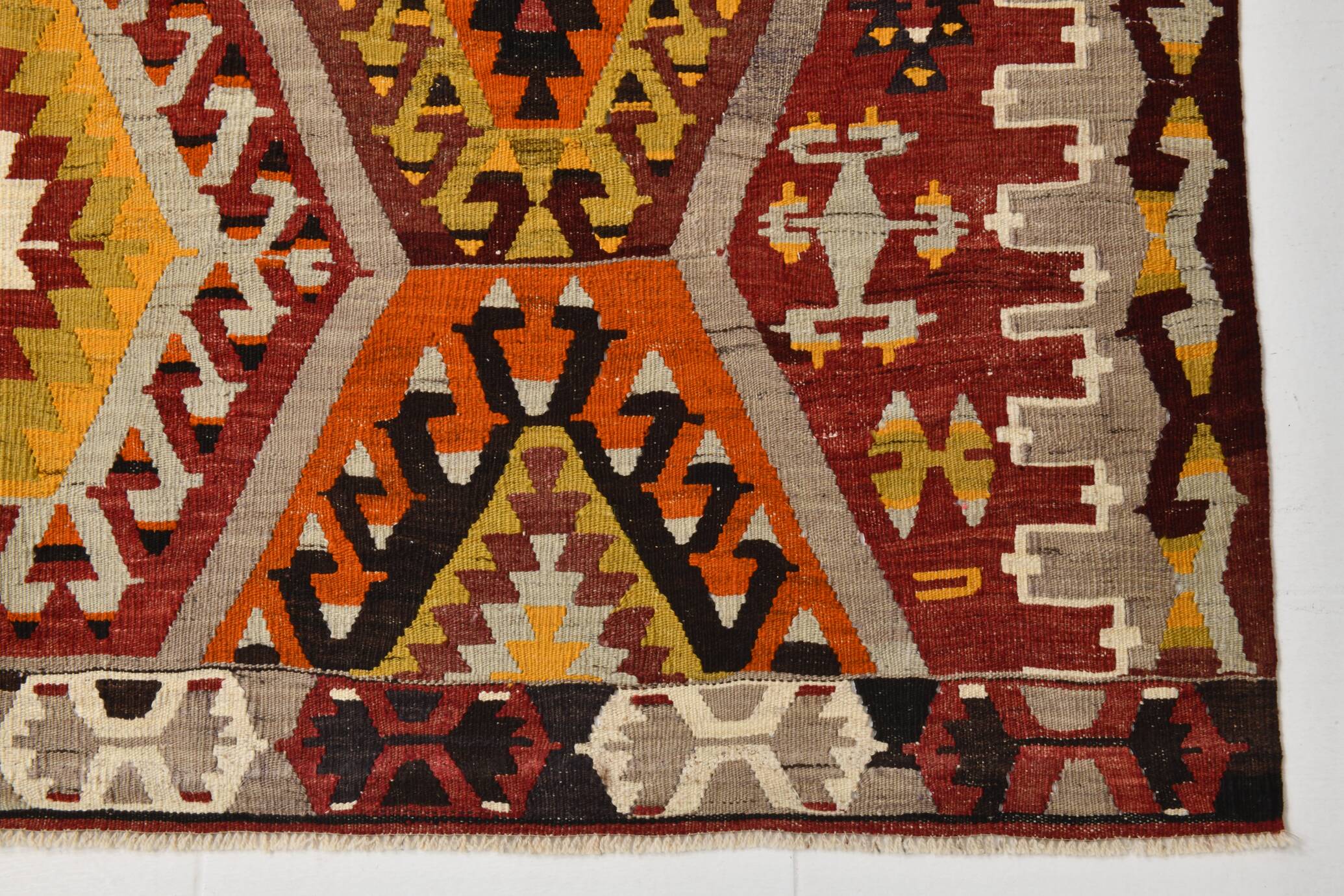 6x9 Large Geometric Style Multicolor Style Wool Vintage Kilim Rug,182x283cm