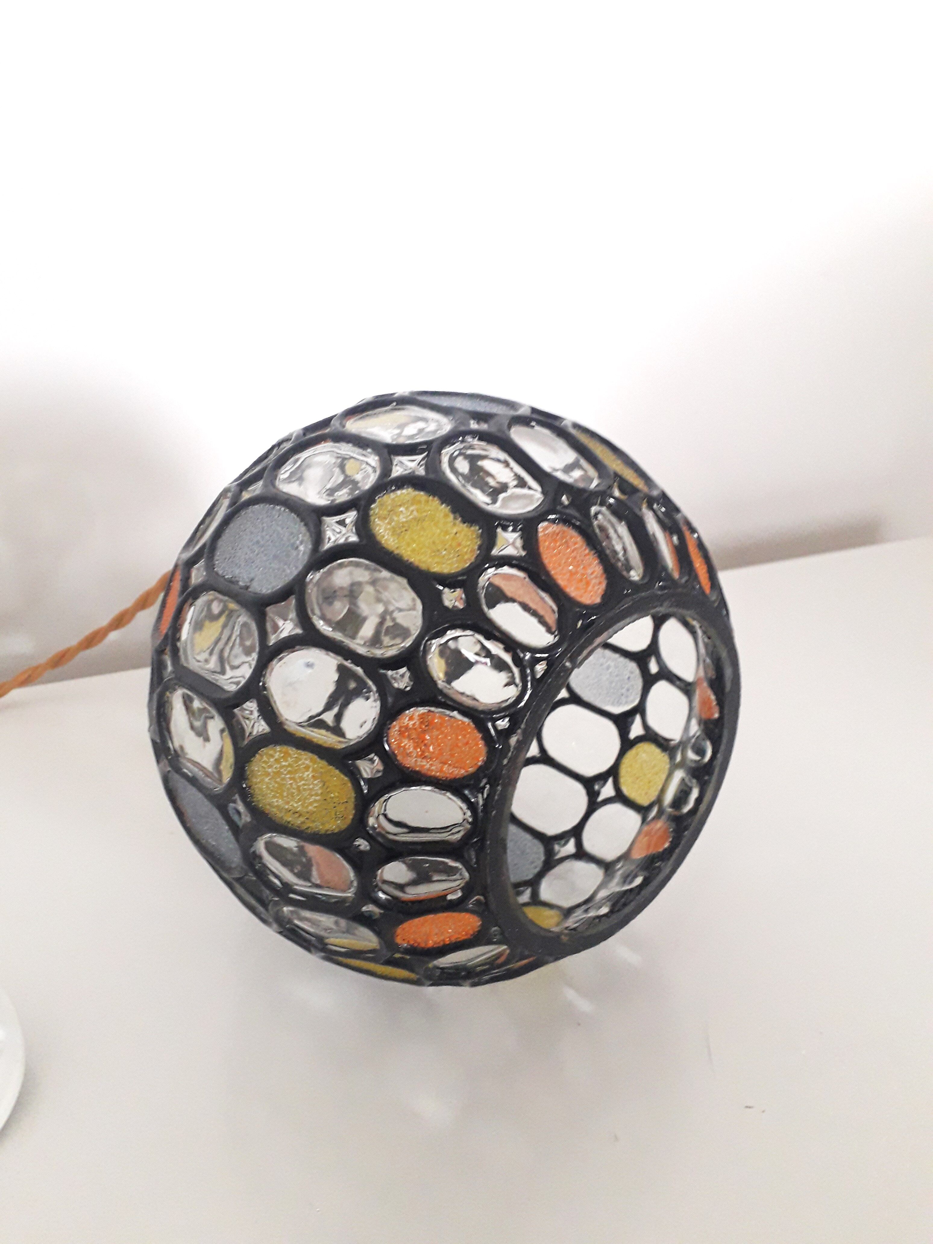 Old art deco pendant lamp - Partitioned and colored glass globe - 1930