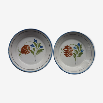 Set de 2 assiettes calotte faience anciennes decor floral