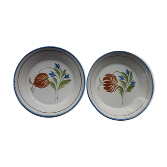 2 plates old cap cap faience floral decoration