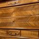 Louis XVI style walnut commode – Marble top – Chevron front