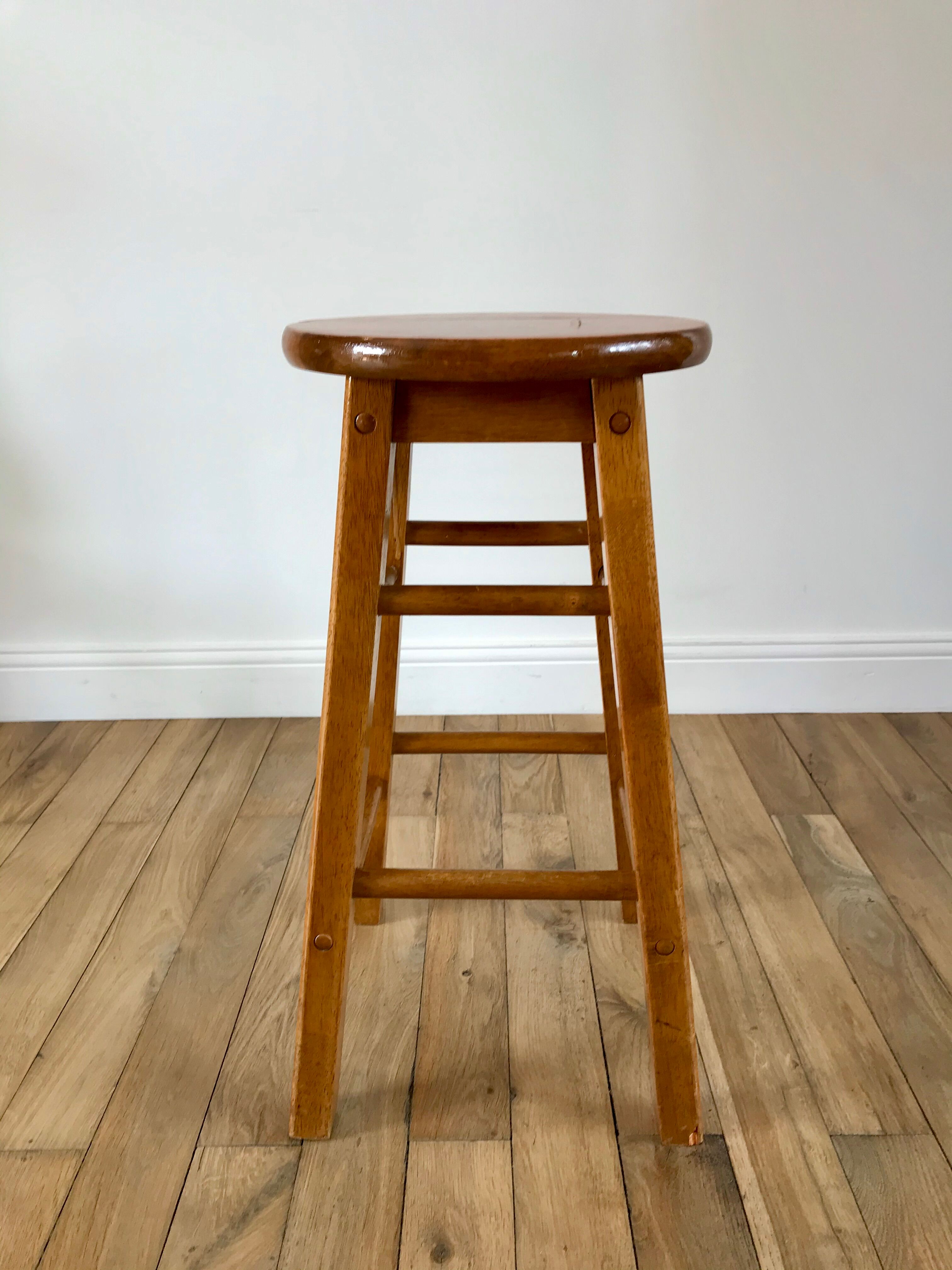 Pair of high stools / bar varnished wood 60-70s