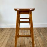 Pair of high stools / bar varnished wood 60-70s