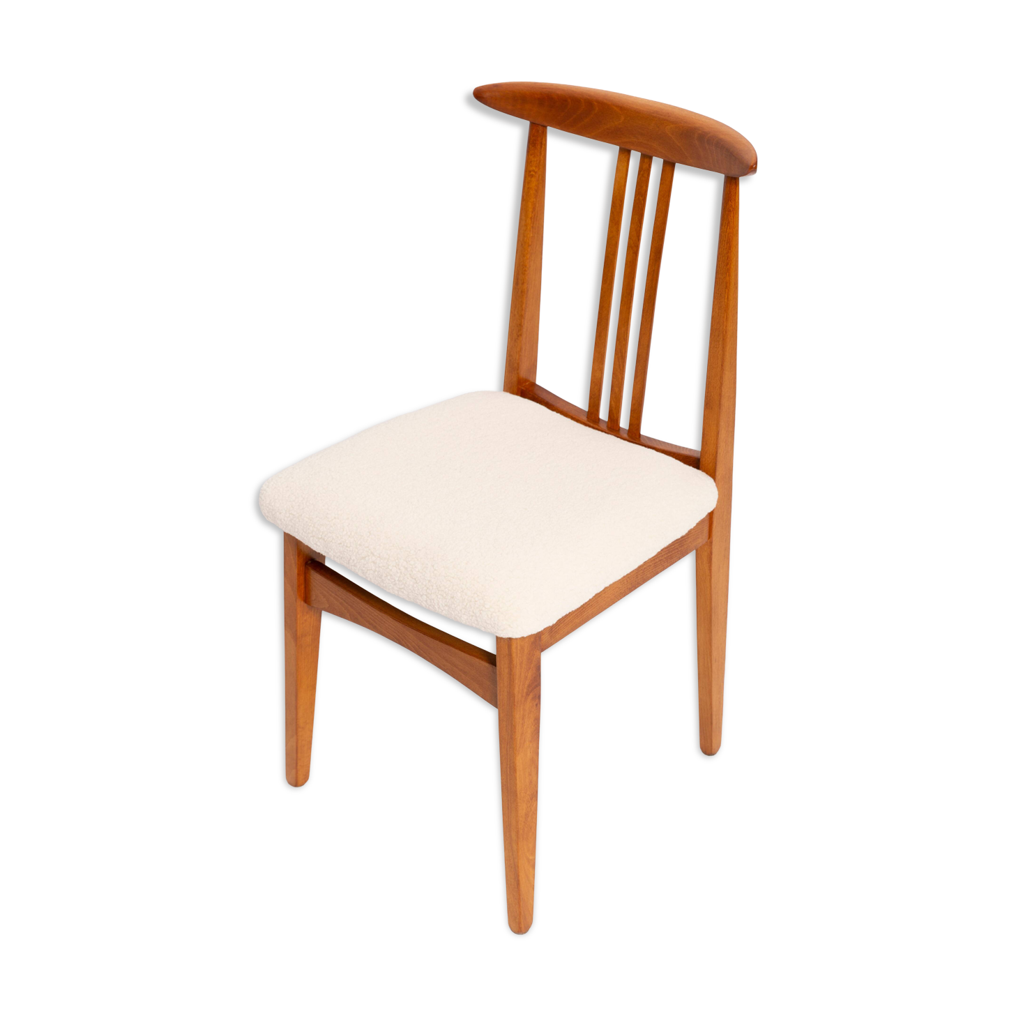 Ivory cream boucle chair mid-century by M. Zielinski, Europe, 1960s