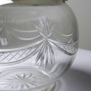Pot/bowl with a bubble design, antique engraved crystal from Bohemia and silver-plated metal, 1920-1940.