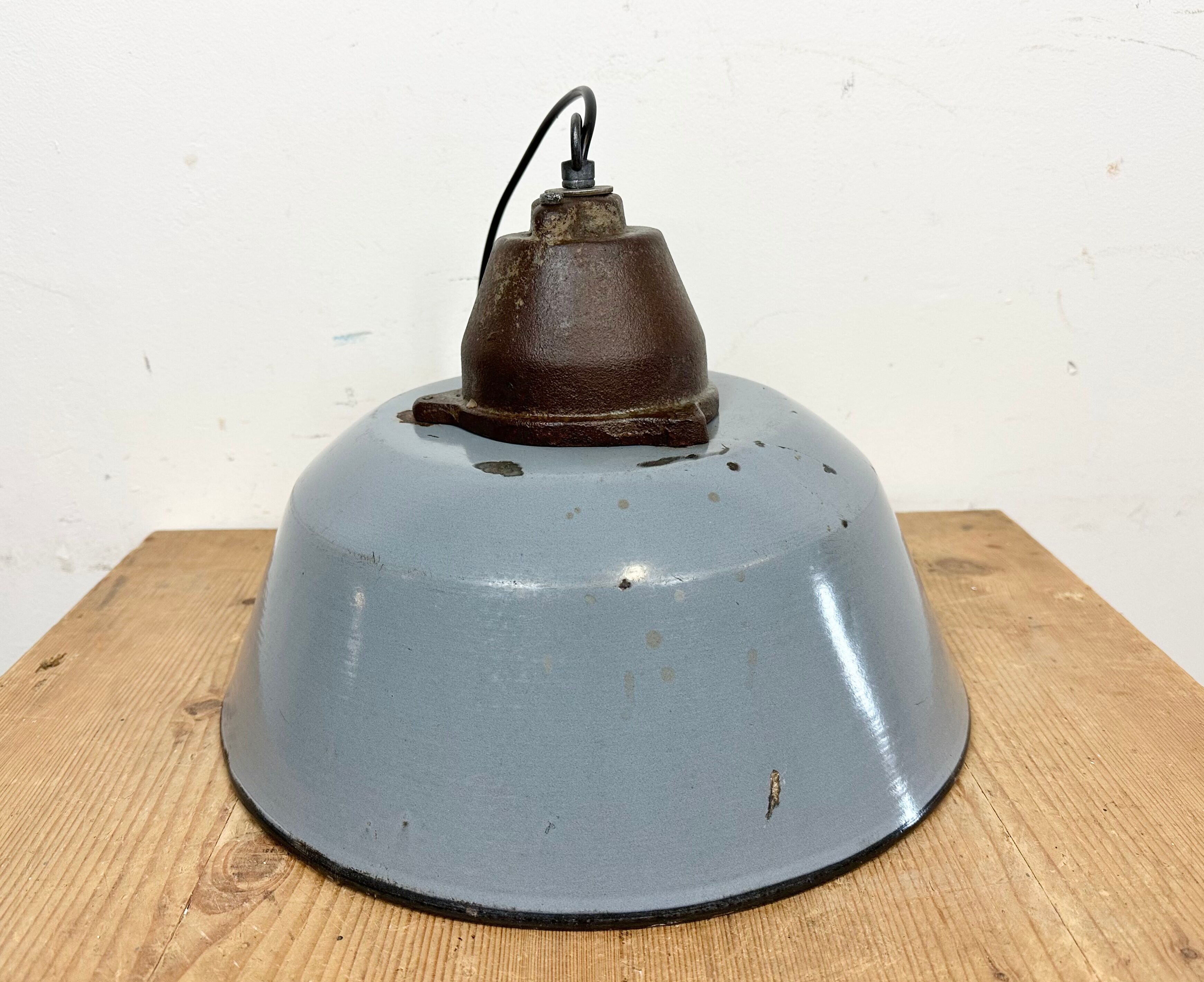 Industrial Grey Enamel and Cast Iron Pendant Light, 1960s