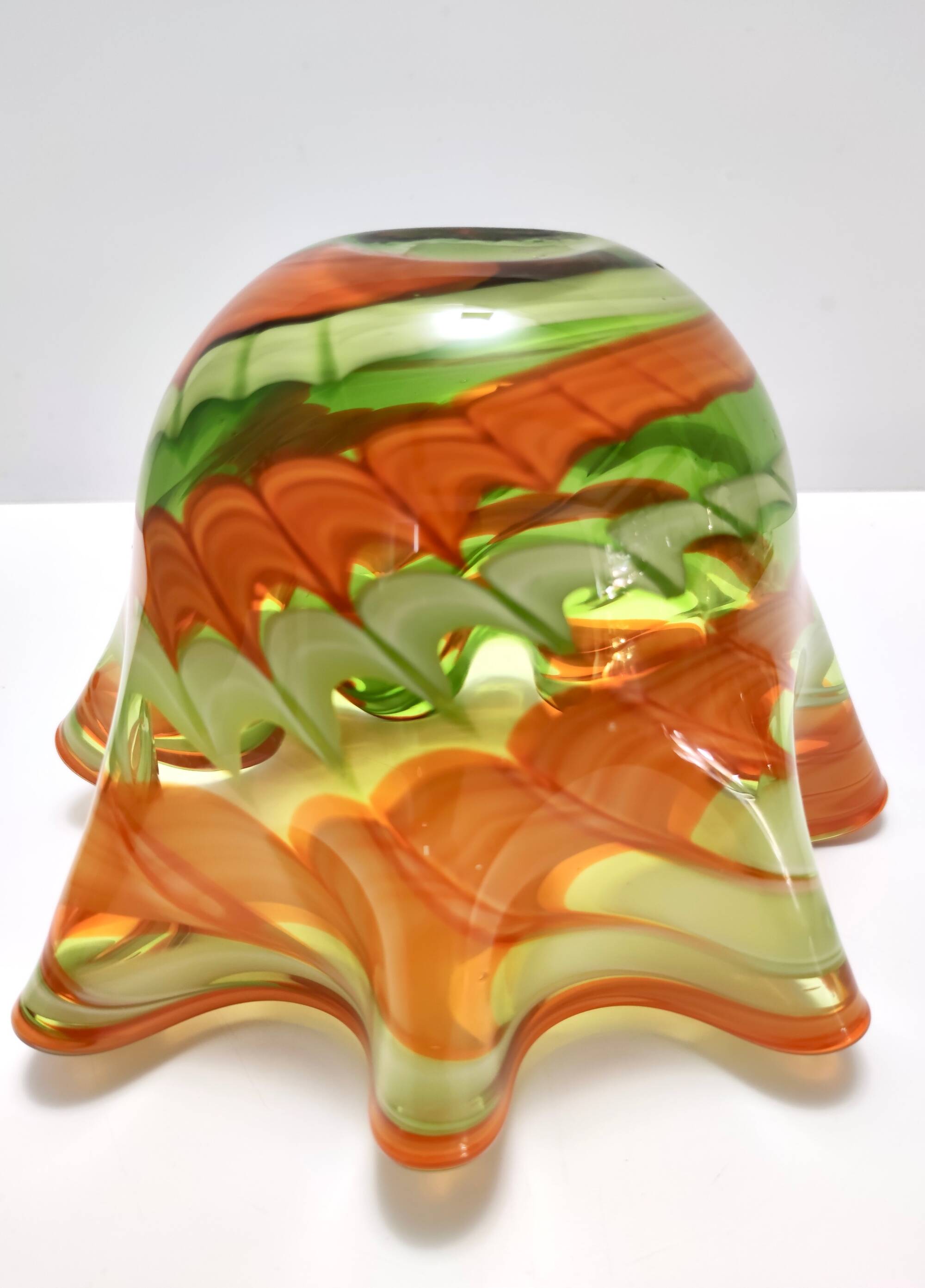 Postmodern Green and Orange Murano Glass Fazzoletto Vase by Fratelli Toso, Italy