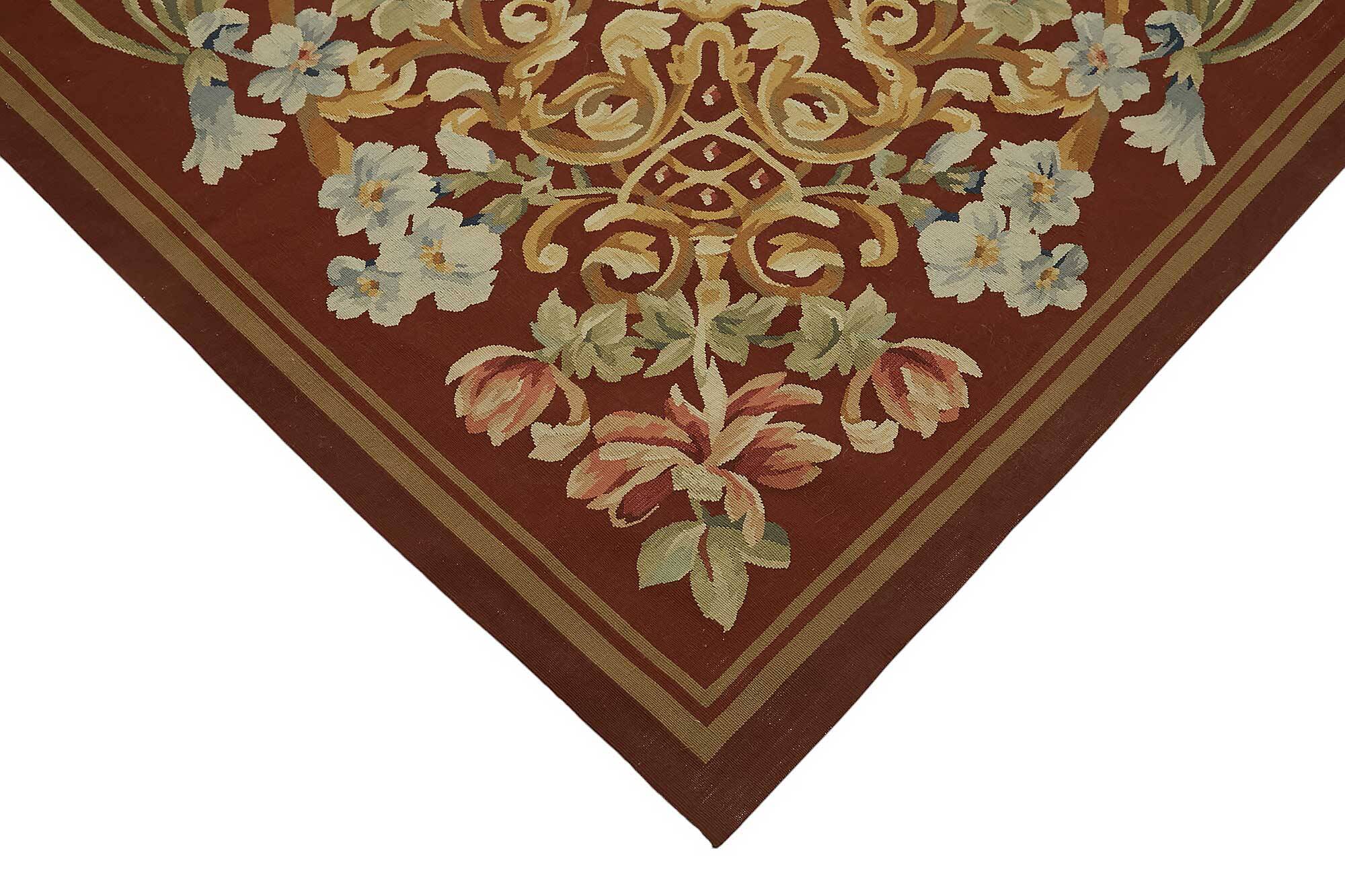 Handmade European Vintage Aubusson Kilim 302 cm x 410 cm